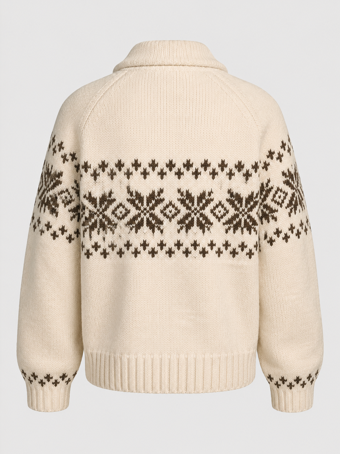 Margo & Main – beige Fair Isle zip cardigan flat back showing the knit pattern, US women's sizes