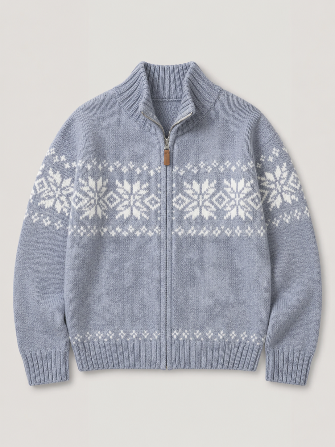 Margo & Main – light blue Fair Isle zip cardigan flat front with full zip, US women's sizes