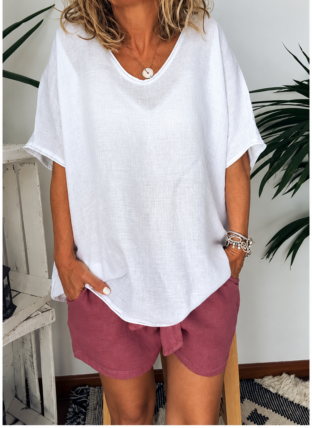 Celeste Scoop Neck Linen Blouse