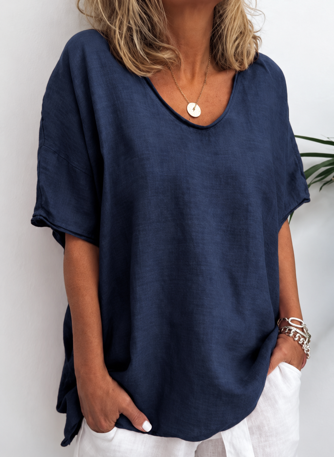 Celeste Scoop Neck Linen Blouse
