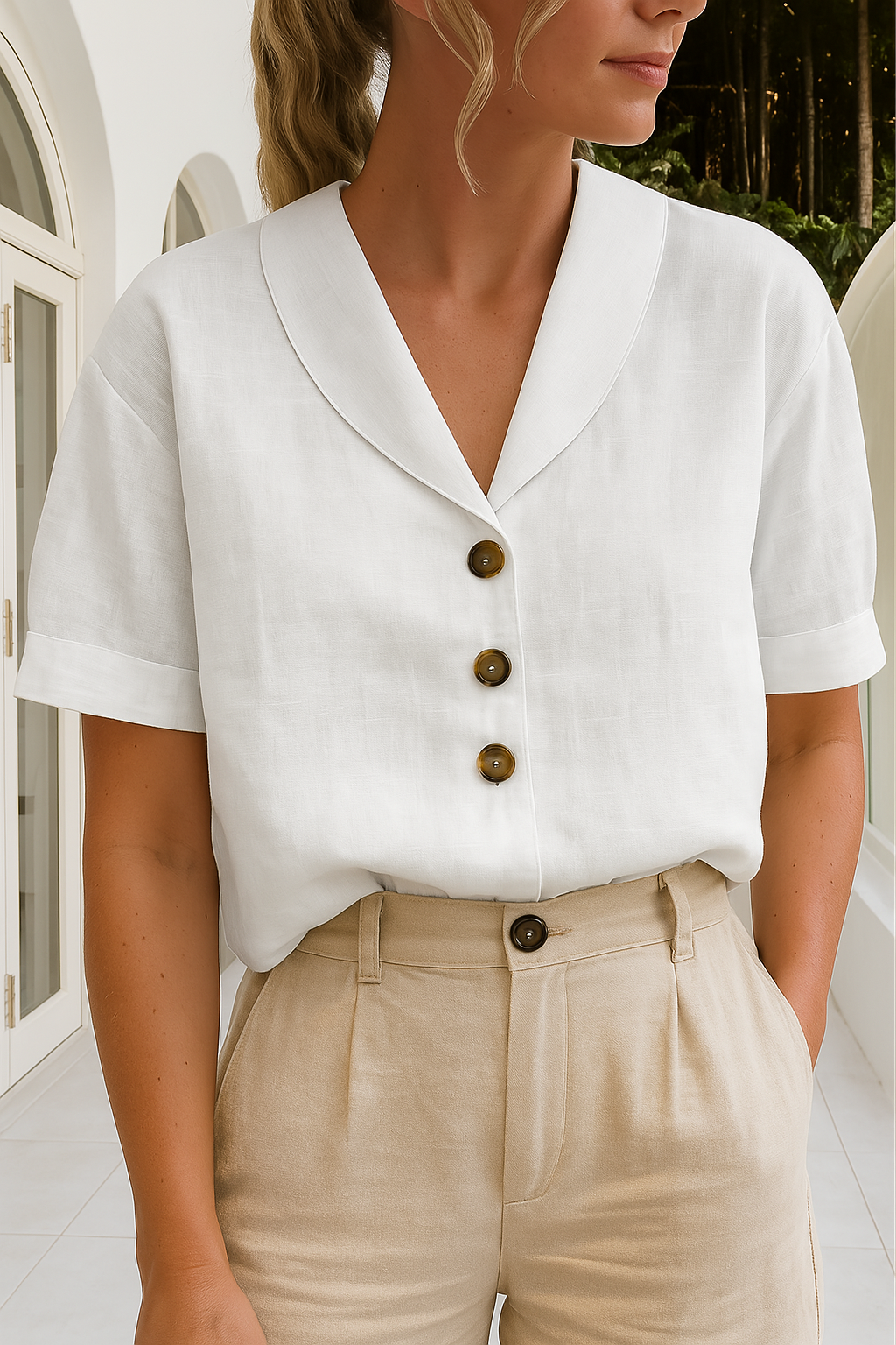 Carol Linen Blend Button Blouse
