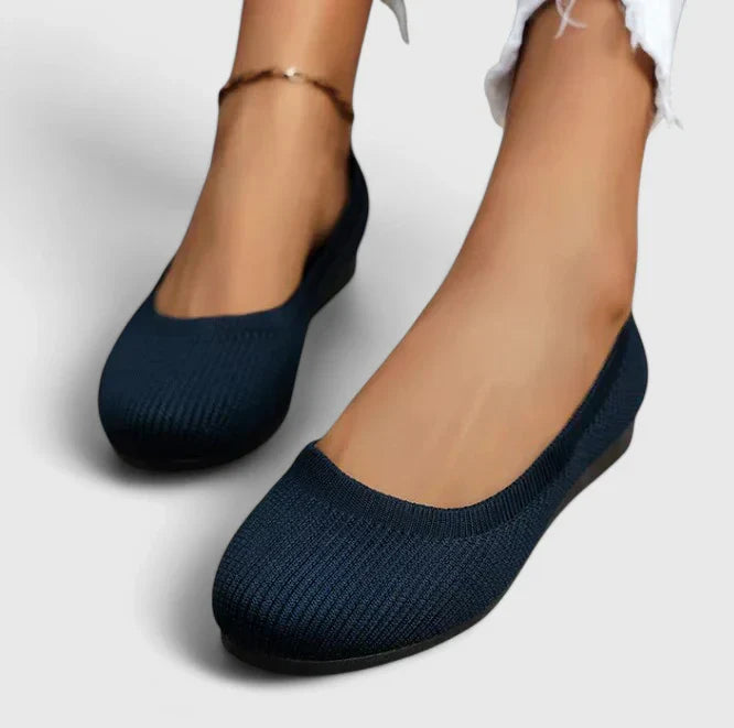 Margo & Main – navy knit slip-on ballet flats worn with cropped jeans, US women's sizes