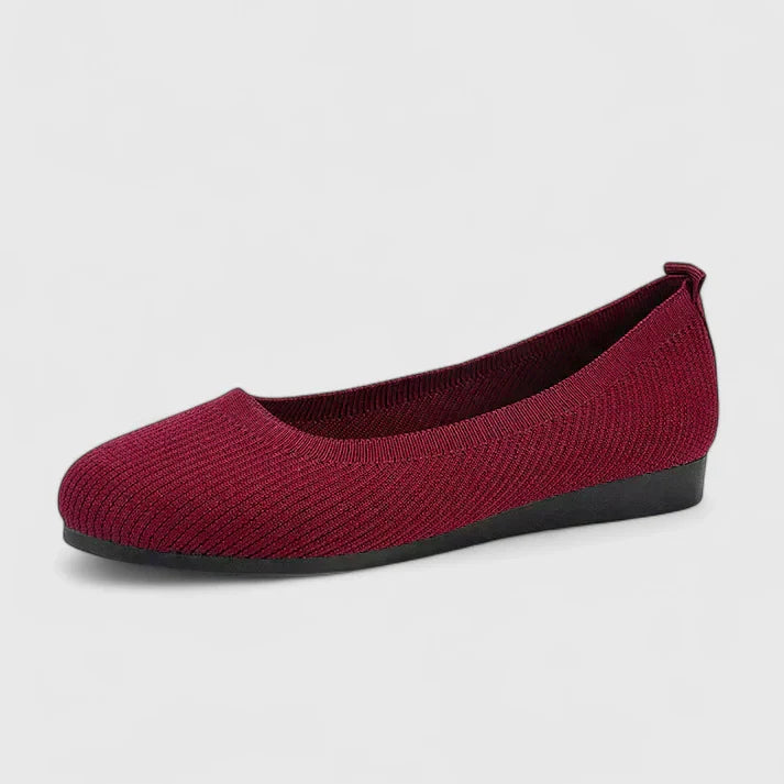 Margo & Main – burgundy knit slip-on ballet flats, side profile view, US women's sizes