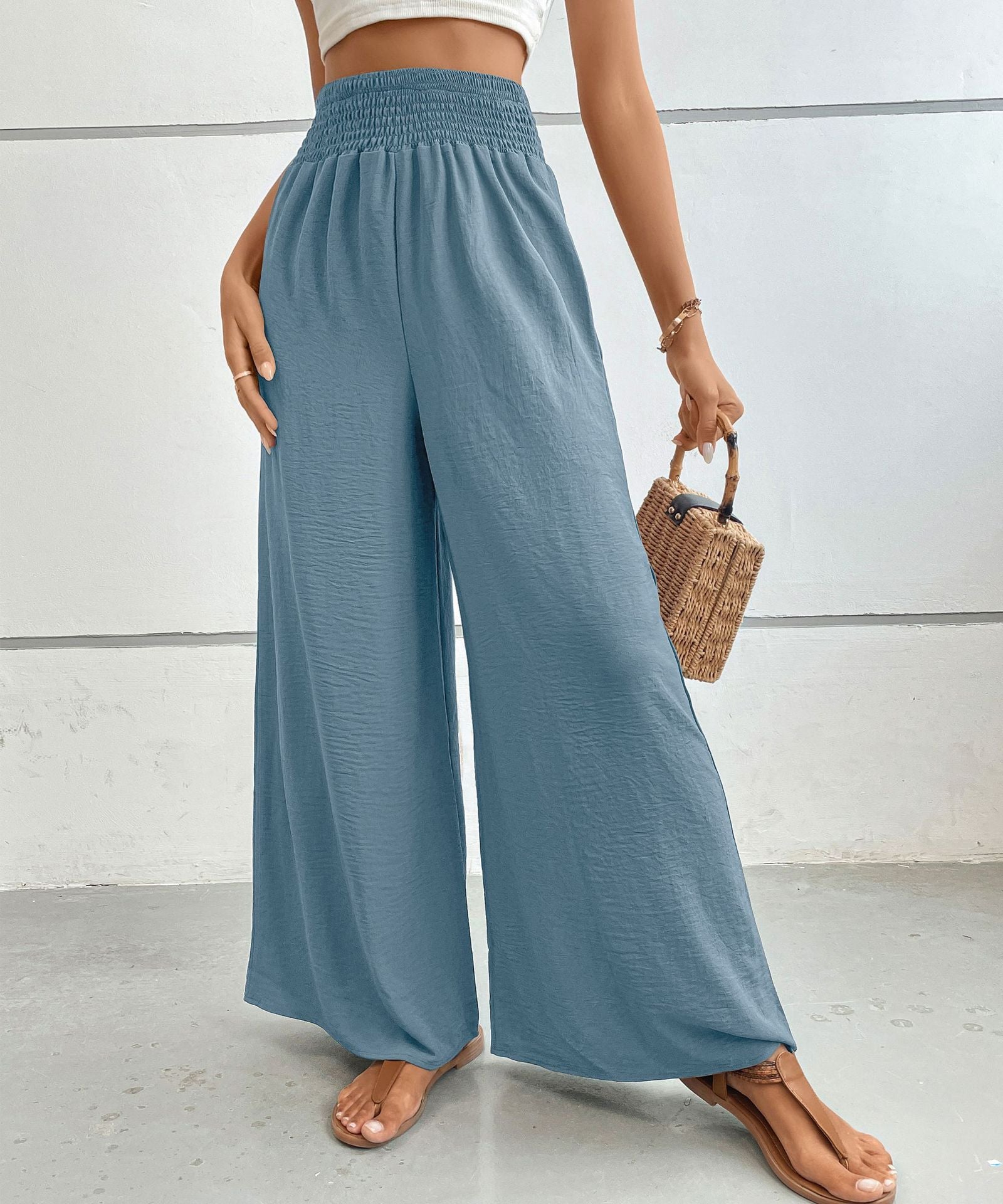Flattering wide leg pants women high waist tummy control loose fit flowy summer trousers