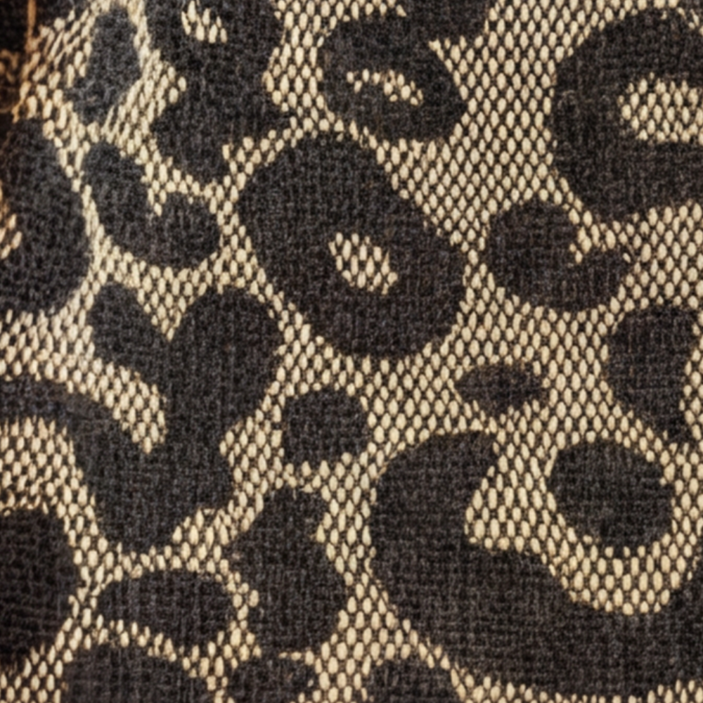 Margo & Main – Lynxe brown leopard canvas bag, macro detail of the woven leopard print