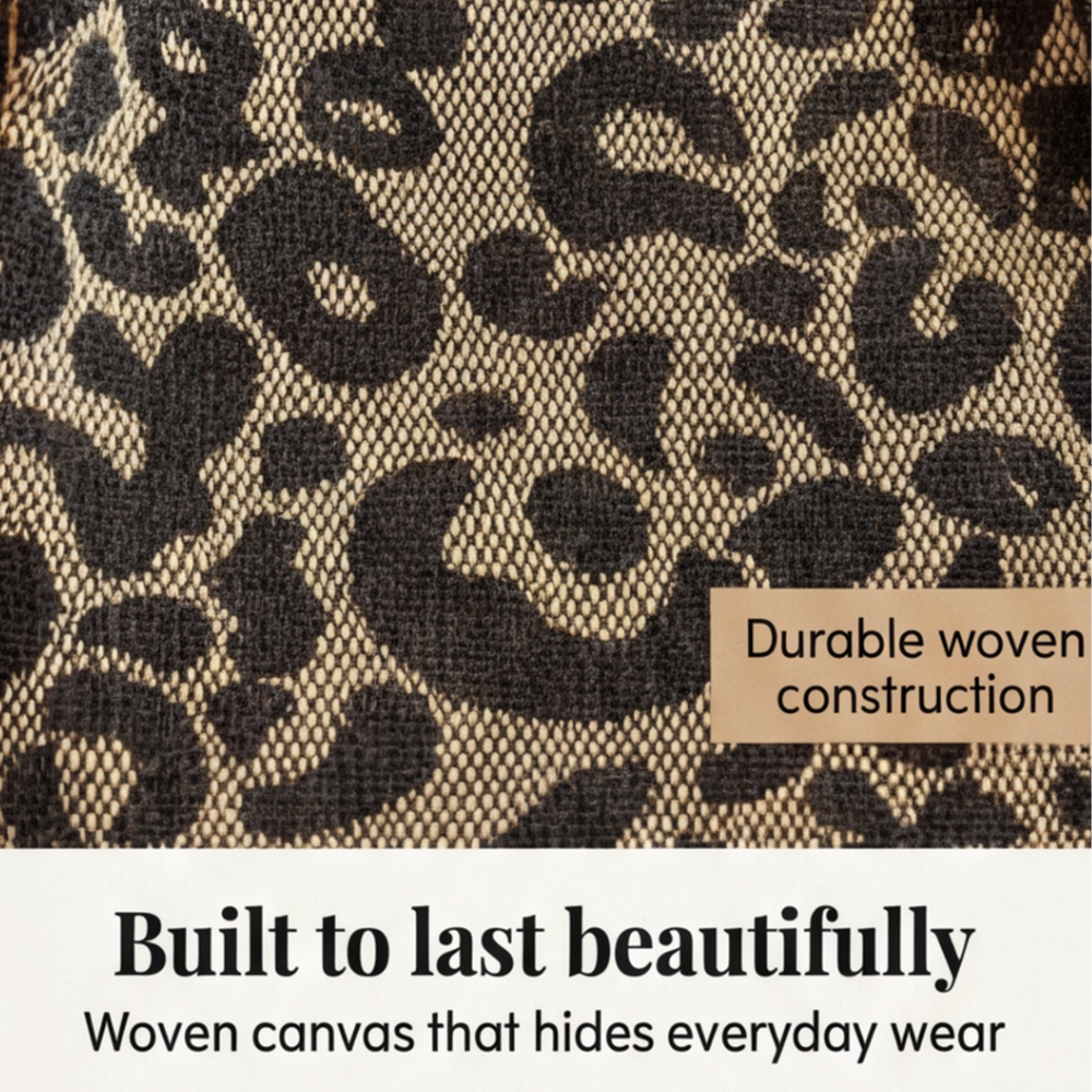 Margo & Main – Lynxe brown leopard canvas bag diagram of the woven canvas construction