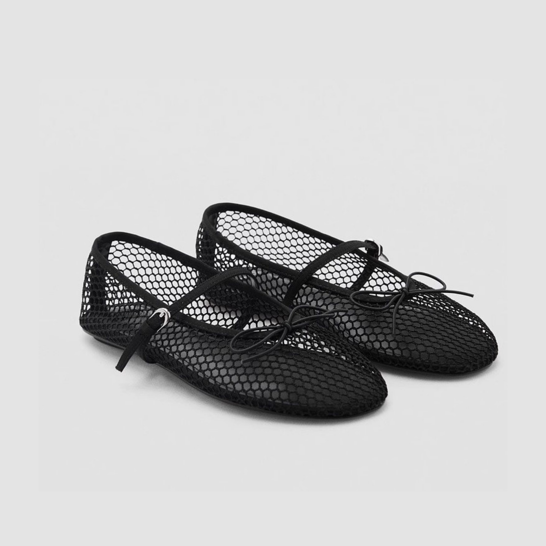 Margo & Main - black mesh ballet flats, round toe and tie bow detail, US women's sizes
