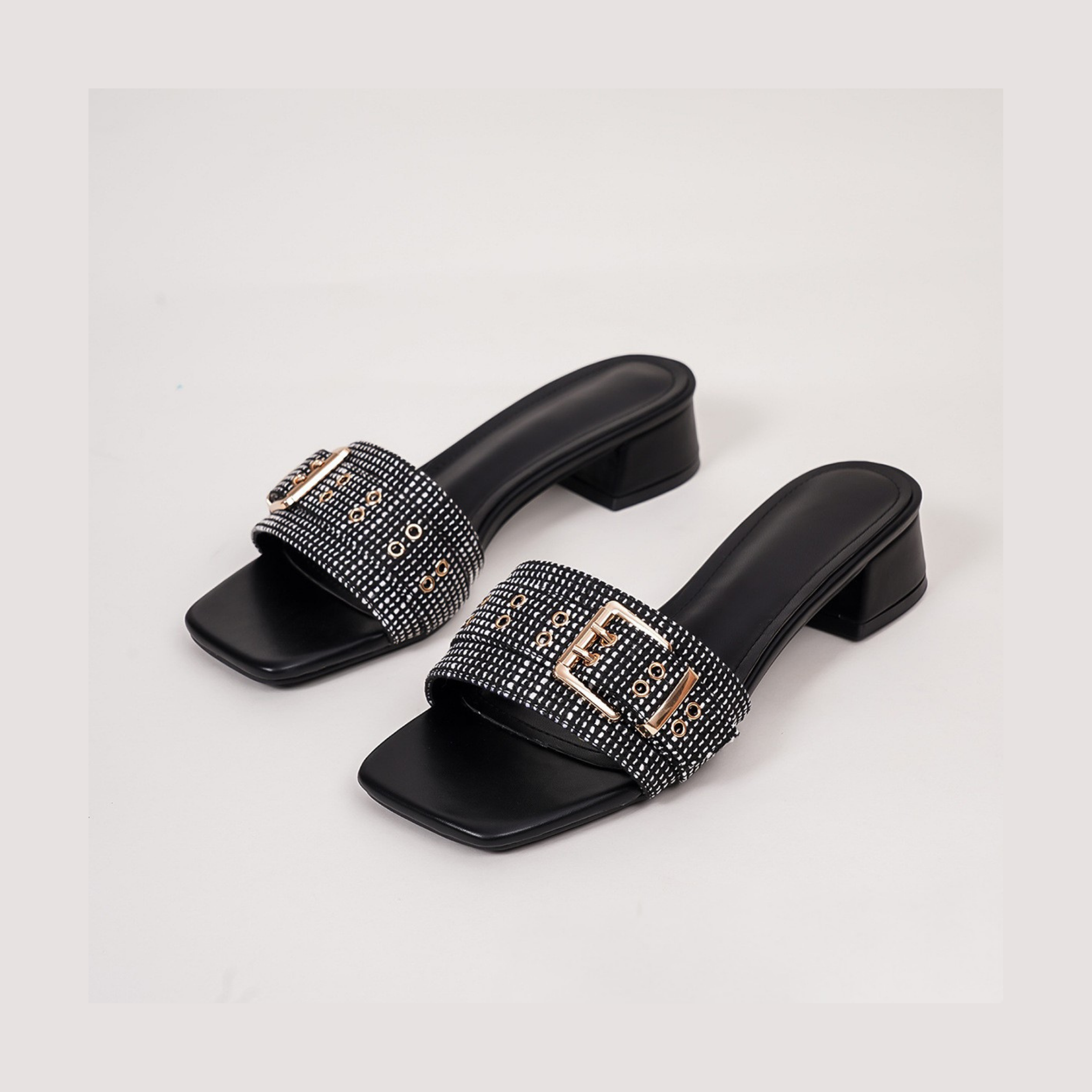 Margo & Main – woven low heel slide sandals, styled view, US women's sizes