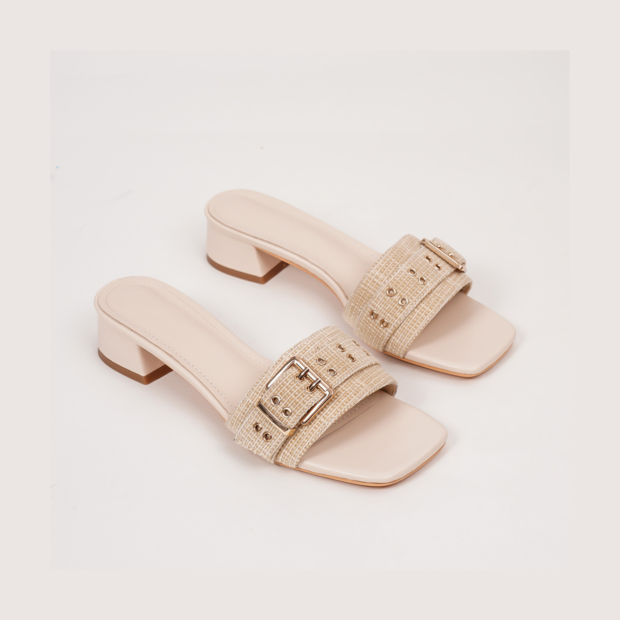 Margo & Main – woven low heel slide sandals, side view, US women's sizes