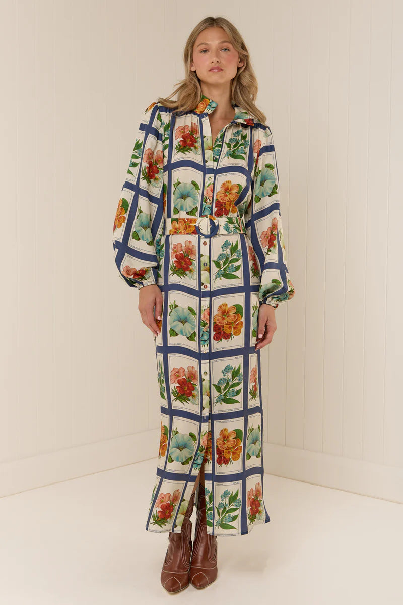 Rhoda Linen Floral Belted Shirt Dress