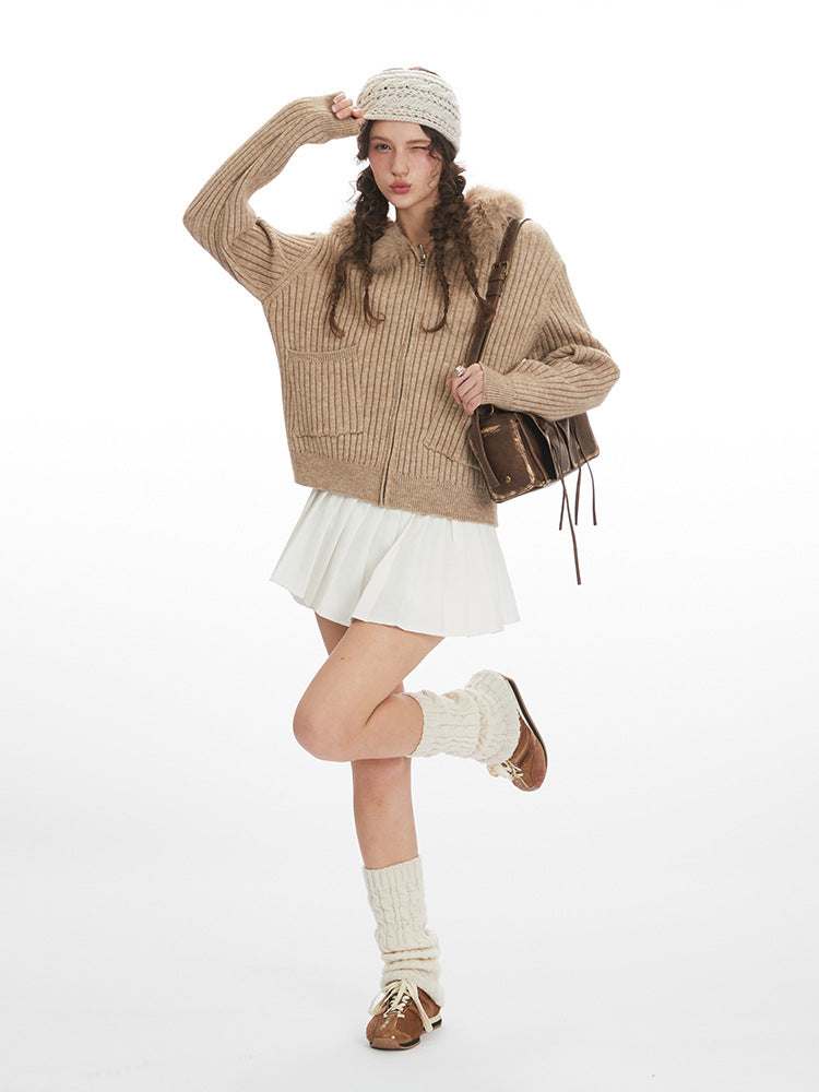 Hesper Hooded Rib Knit Zip Cardigan