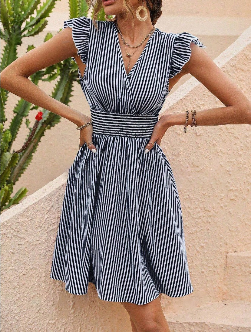 Rosalind Striped Flutter Sleeve Dress