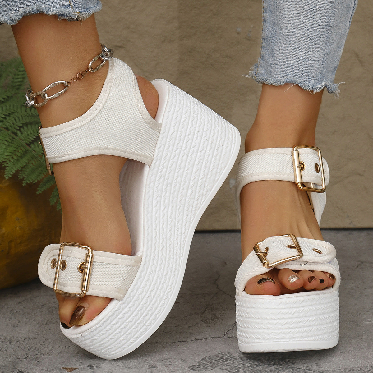 Mara Double Buckle Platform Wedge Sandals
