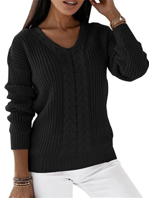 Delaney Cable Knit V-Neck Pullover Sweater
