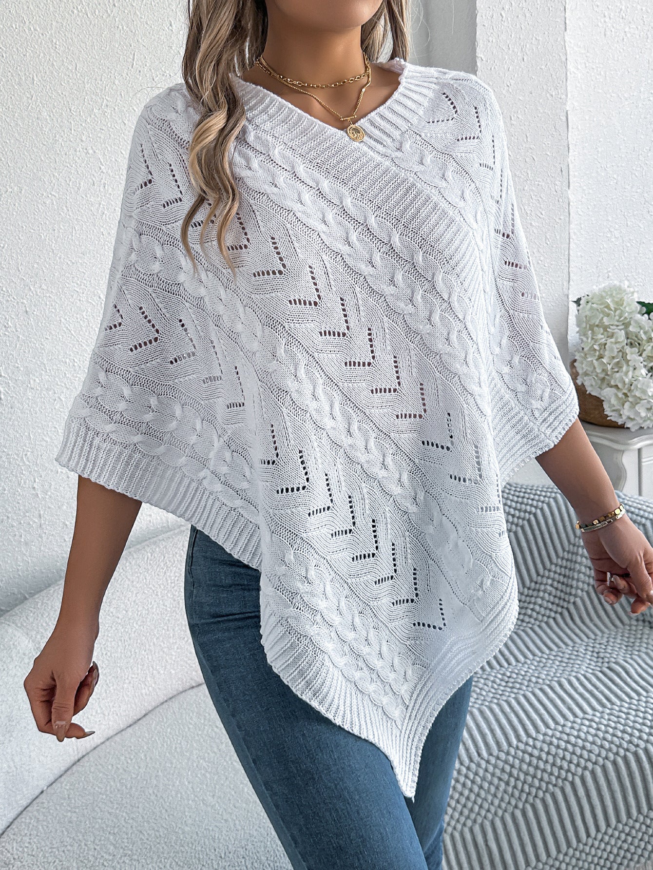 Margo & Main – cable knit v-neck cape poncho, additional view 11, US women's sizes