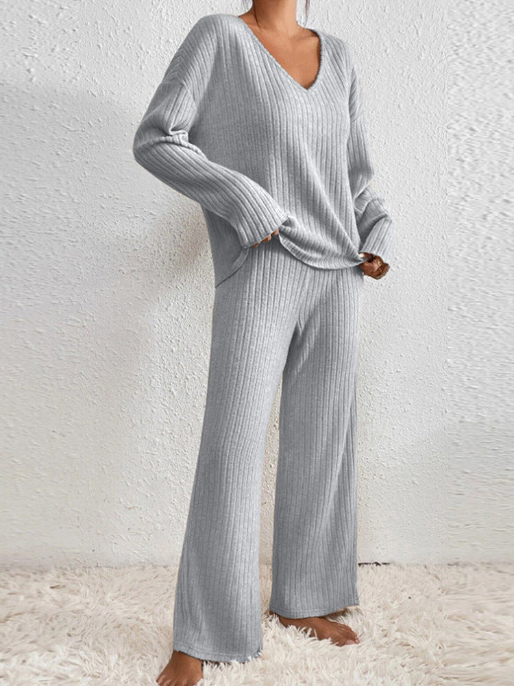 Esra Ribbed Knit Wide-Leg Lounge Set