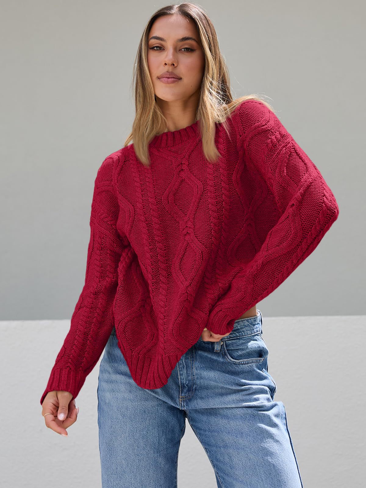 Roxelana Oversized Cable Knit Crew Sweater