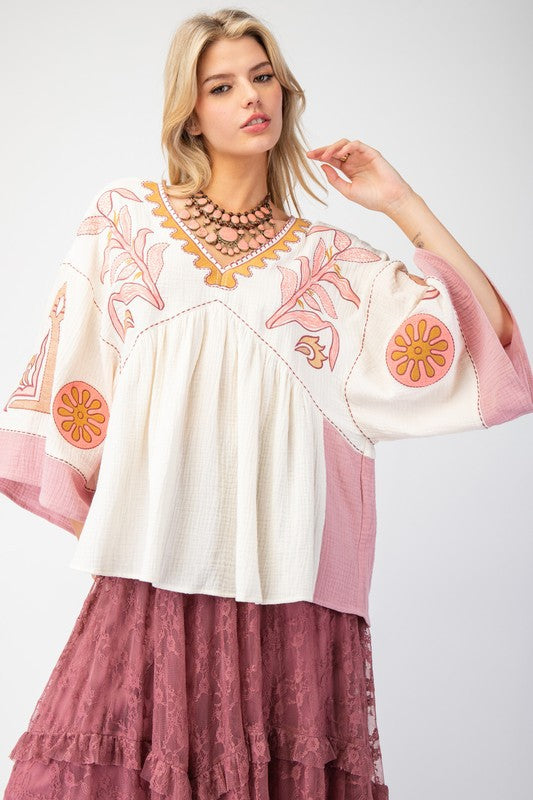 Norma Embroidered Boho Blouse