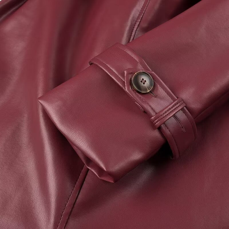 Maeve Belted Faux Leather Long Trench Coat
