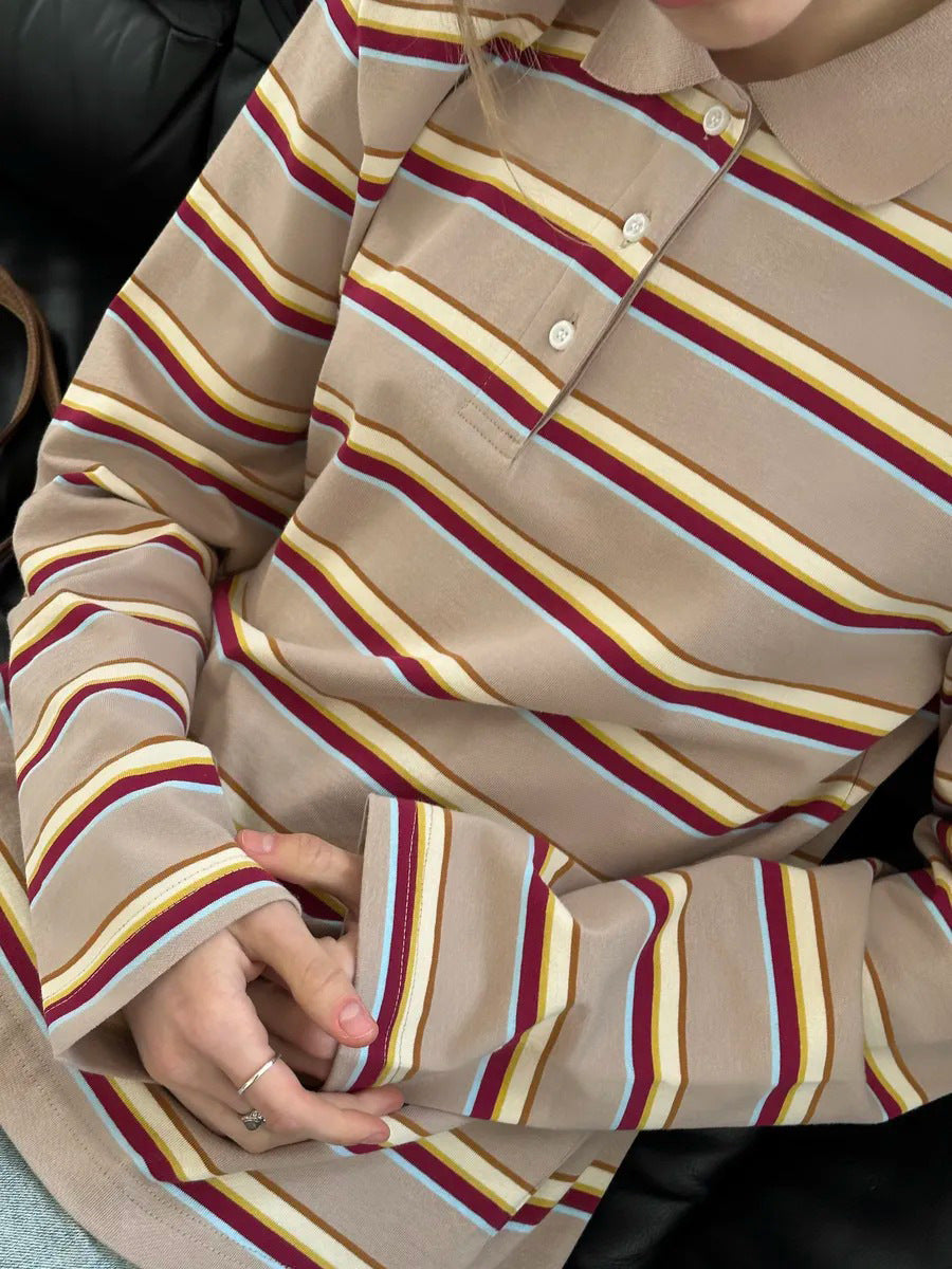 Esperanza Striped Cotton Long Sleeve Polo Shirt