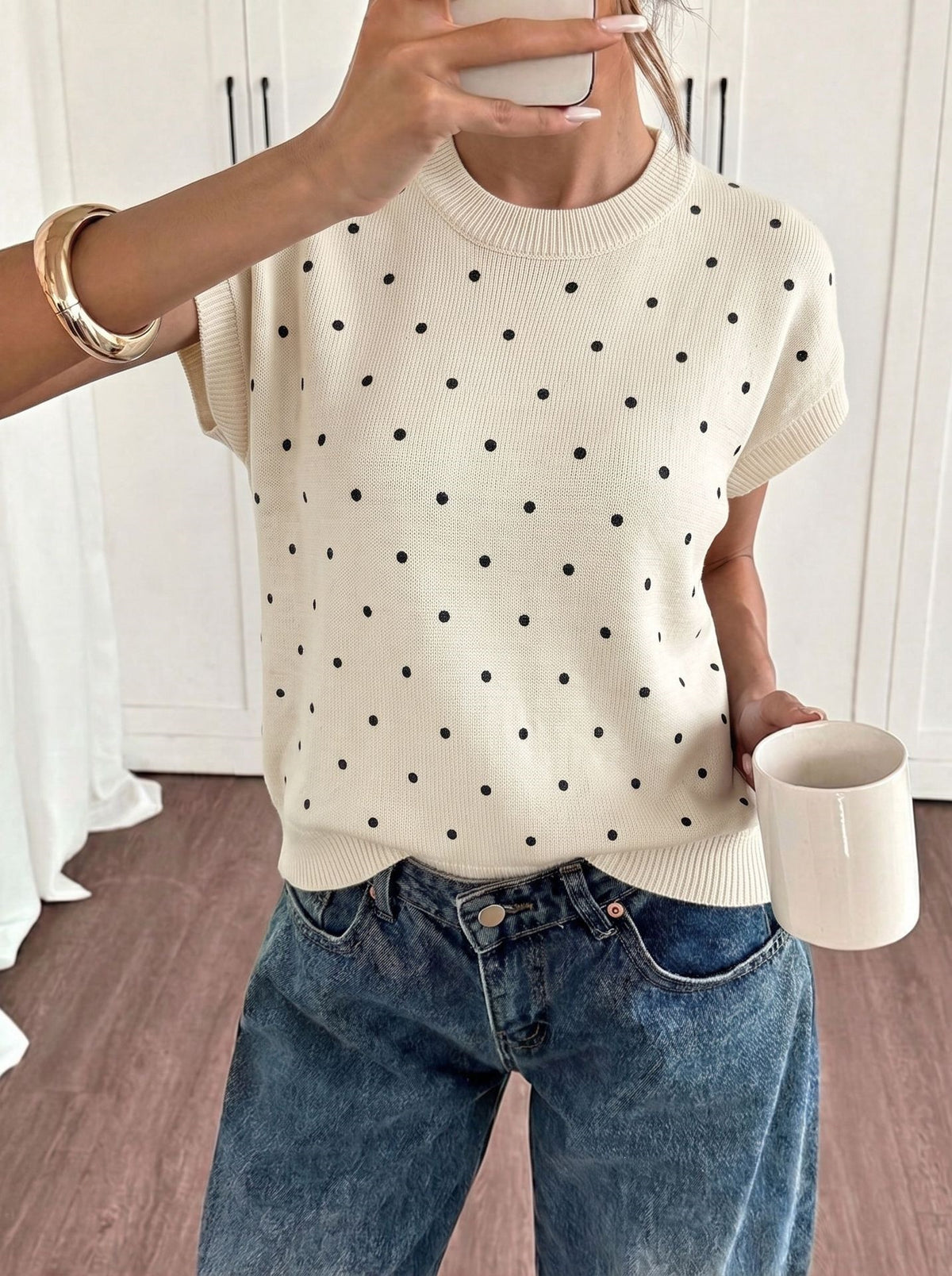 Selma Polka Dot Short Sleeve Knit Sweater