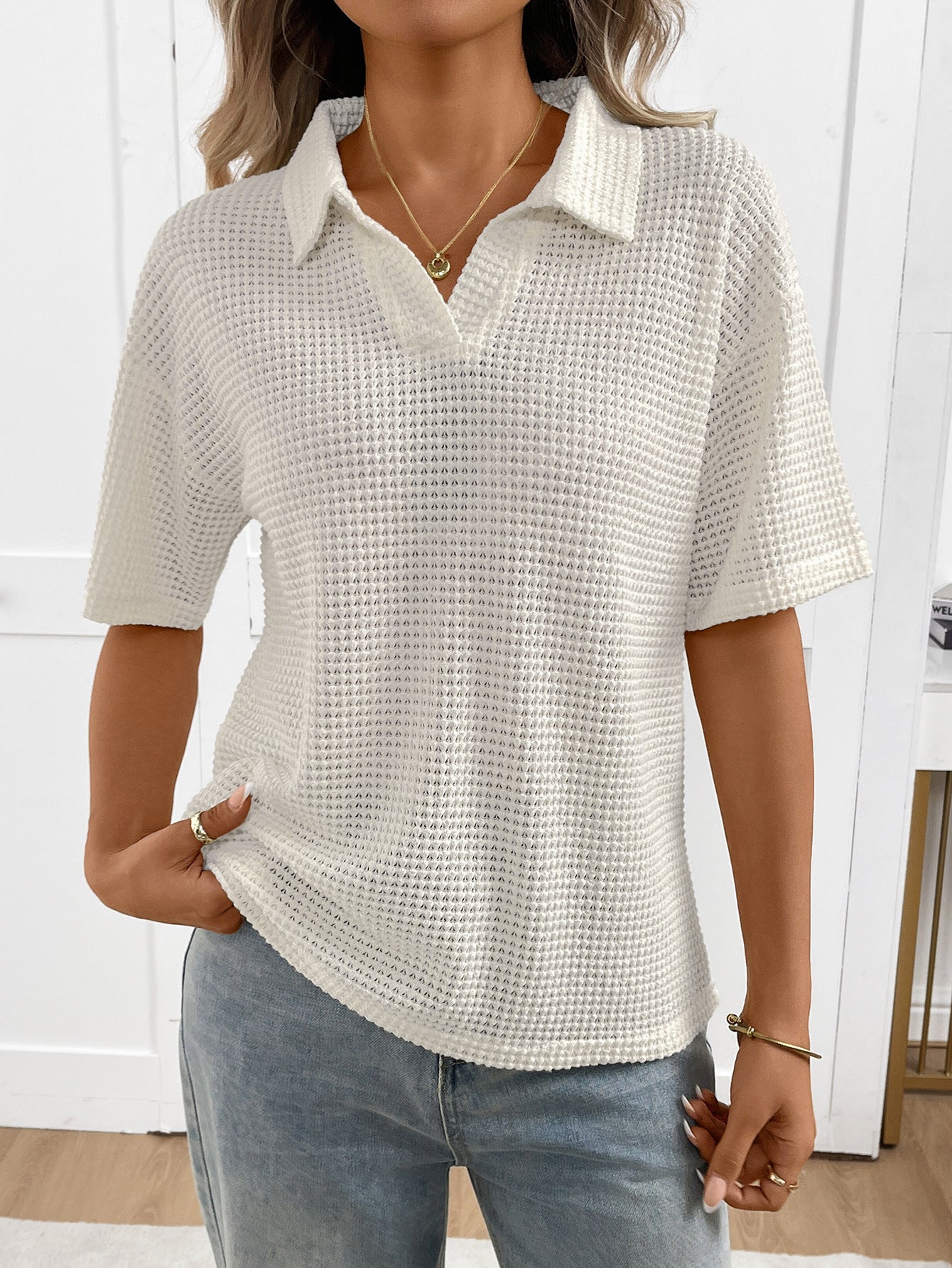 Mabel Textured Knit Polo Top