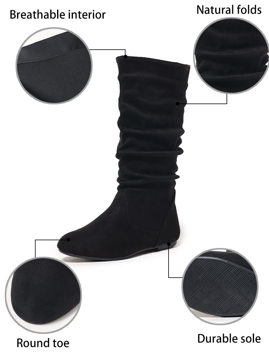 Frida Slouch Mid-Calf Flat Suede Boots