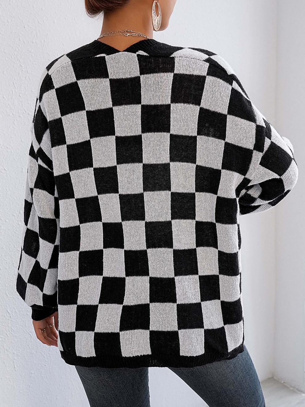 Avielle Deer Plush Checkerboard Cardigan