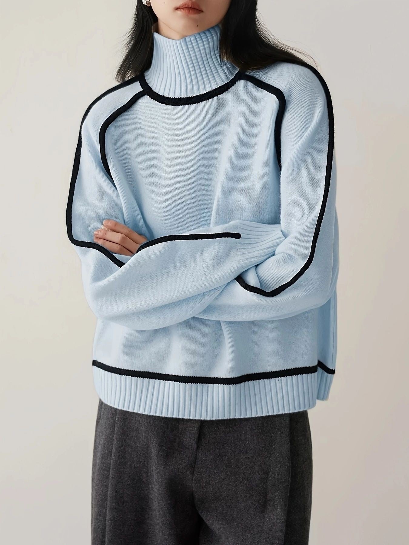 Margo & Main – contrast piping turtleneck sweater, additional view 15, US women's sizes