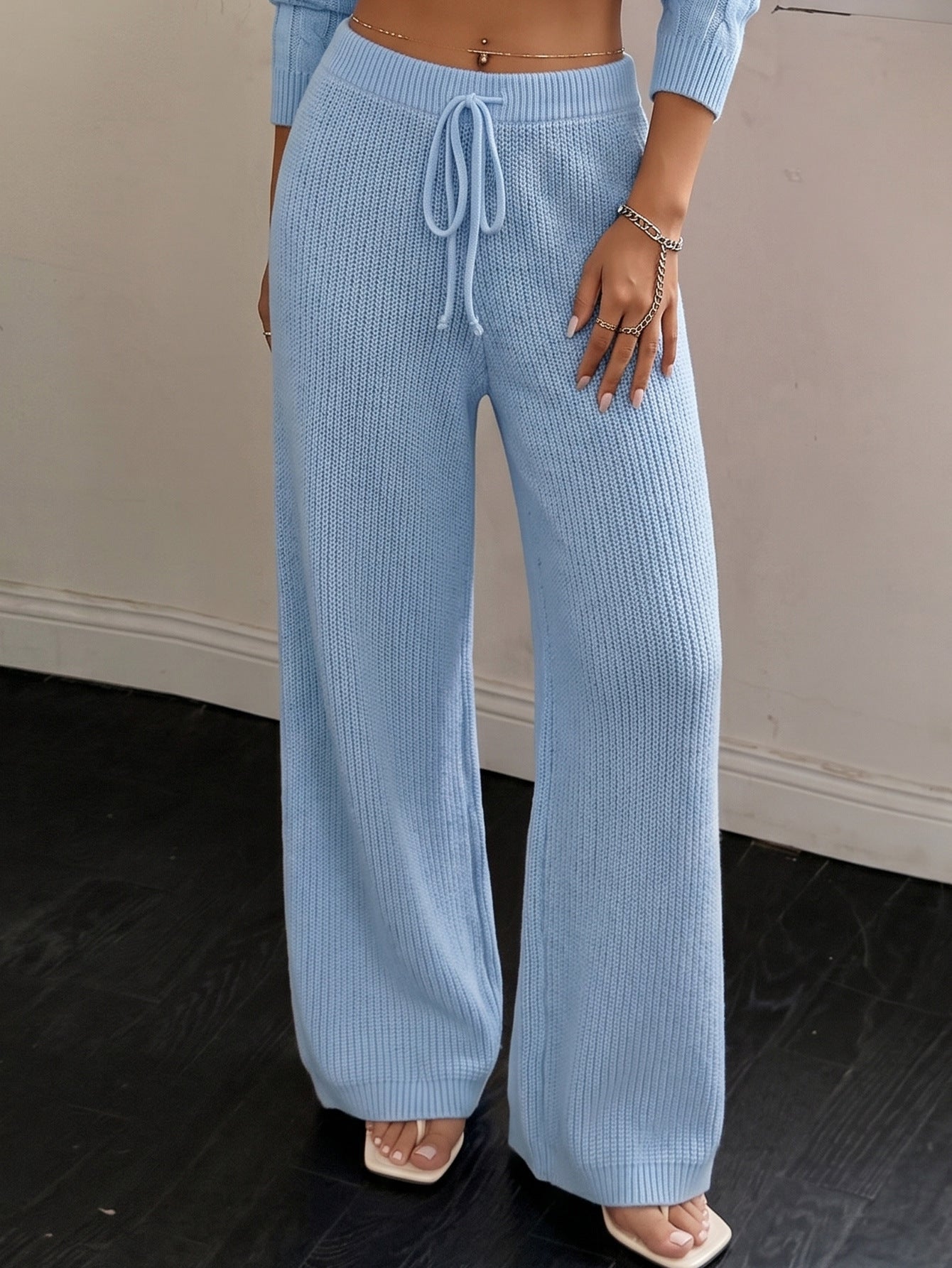 Margo & Main – ribbed knit wide-leg trousers, front view, US women's sizes