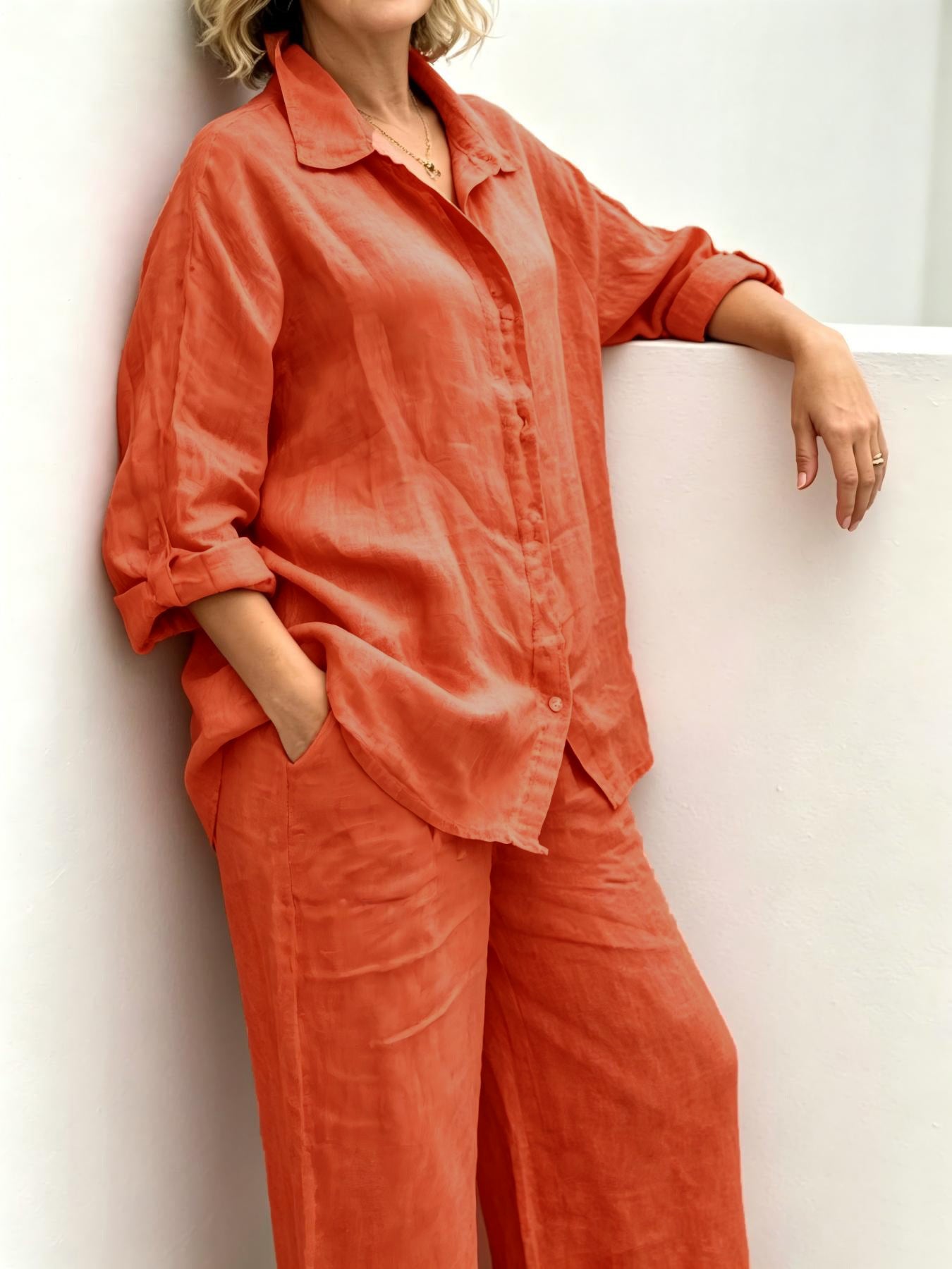 Brisa Relaxed Button-Up Wide Leg Pants Set