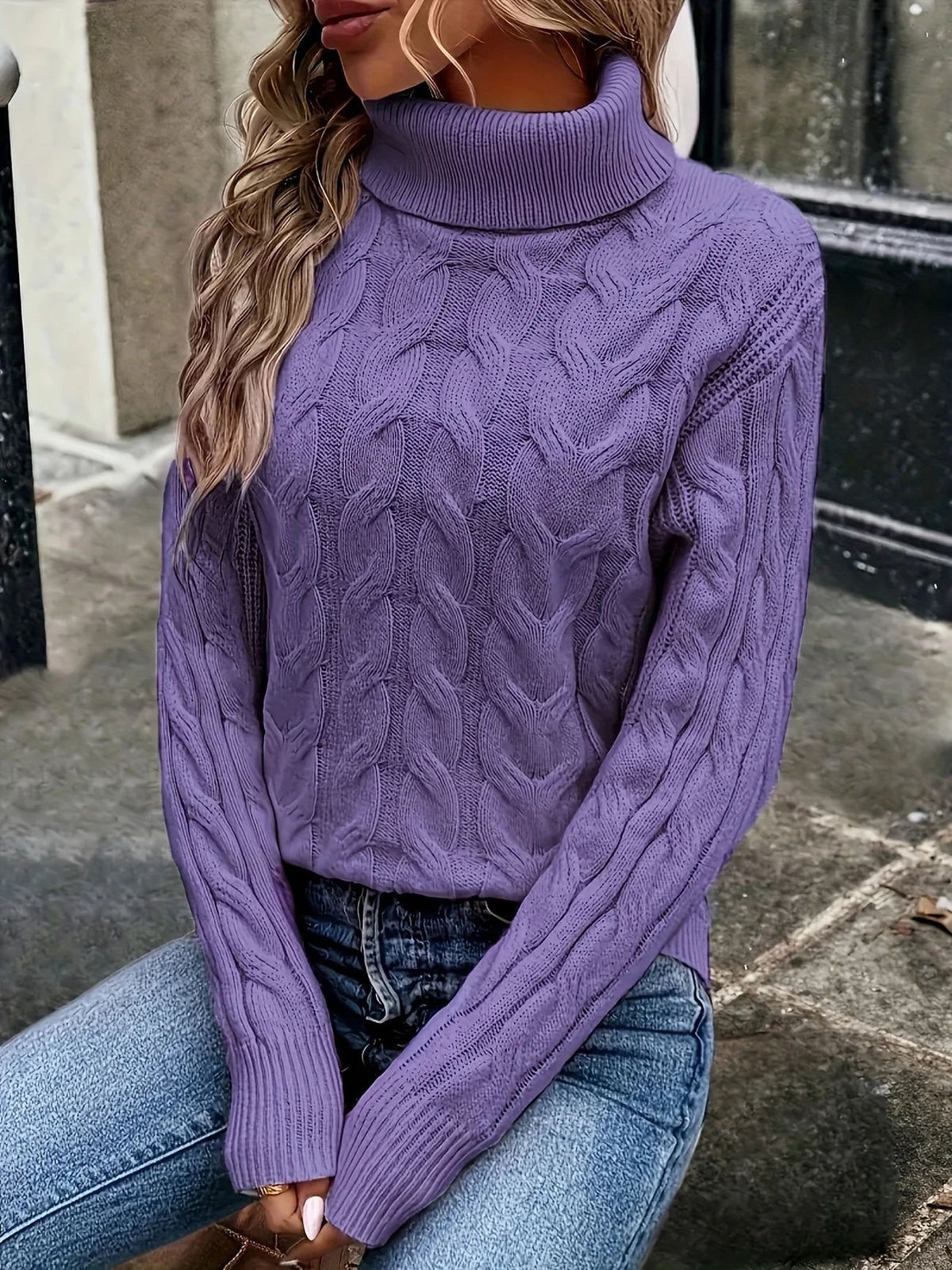 Margery Cable Knit Relaxed Turtleneck Sweater