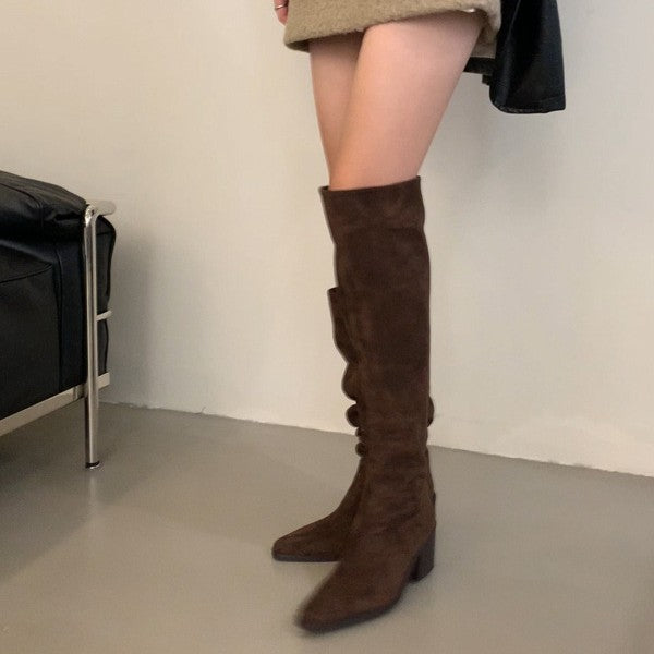 Primrose Pointed-Toe Block Heel Knee-High Boots