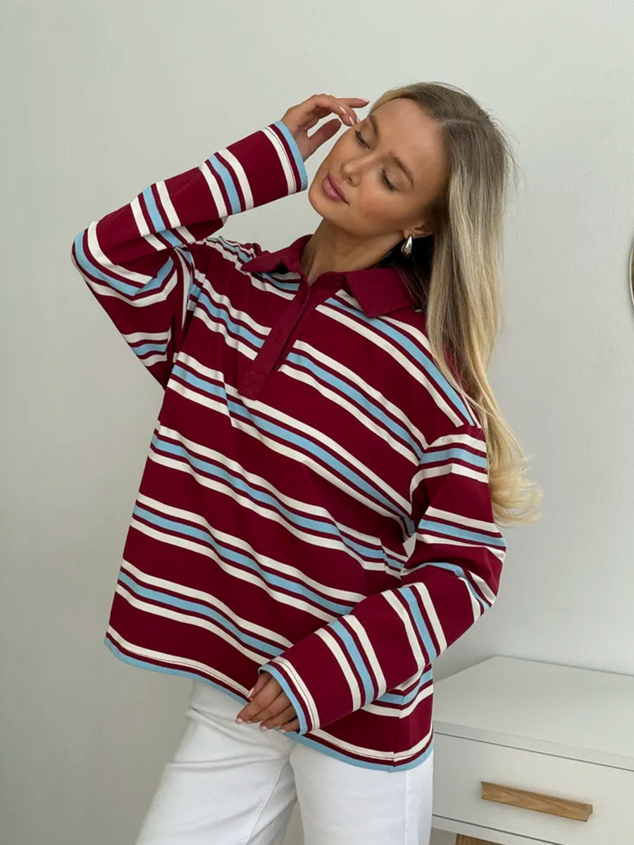 Esperanza Striped Cotton Long Sleeve Polo Shirt