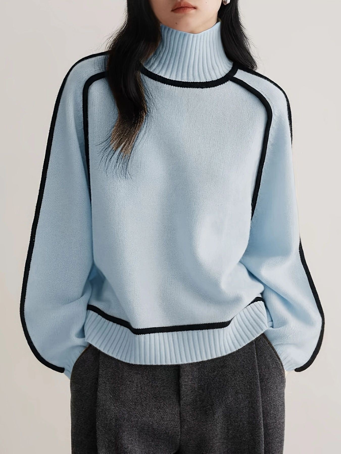 Margo & Main – contrast piping turtleneck sweater, additional view 14, US women's sizes