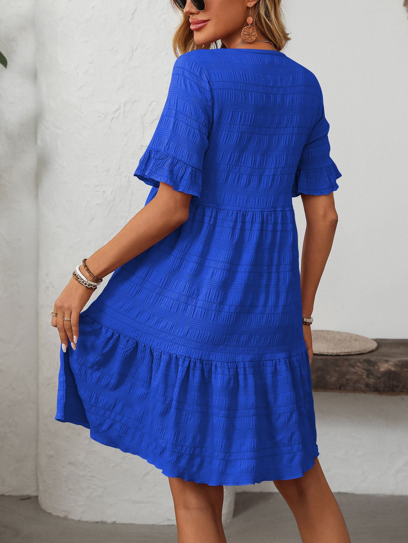 Vianne Textured Tiered Short-Sleeve Dress