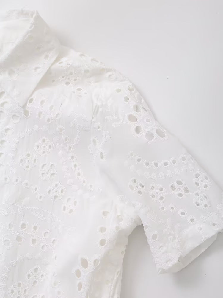 Eden Eyelet Button-Front Midi Shirt Dress