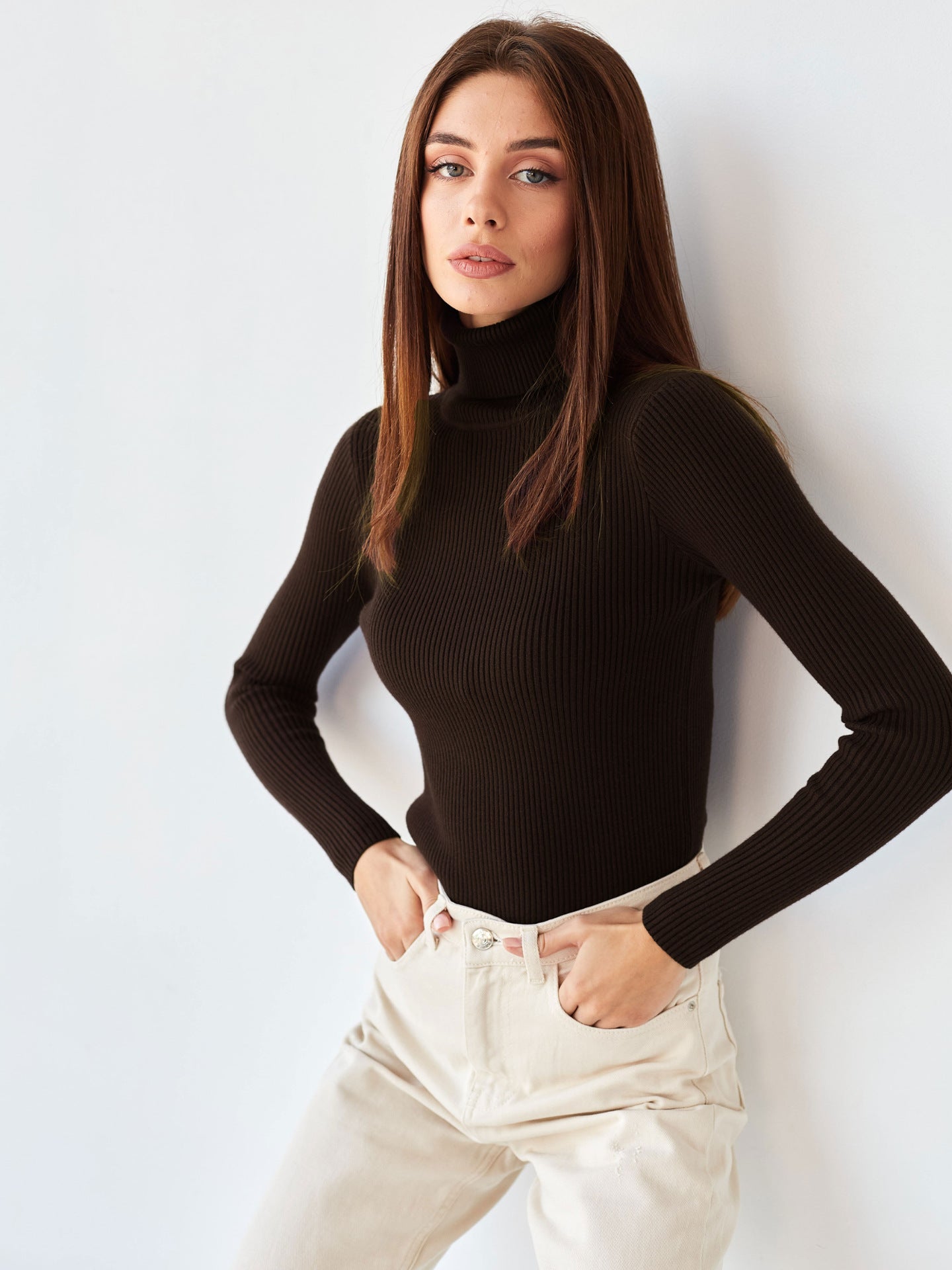 Margo & Main – cotton ribbed knit turtleneck sweater, additional view 28, US women's sizes