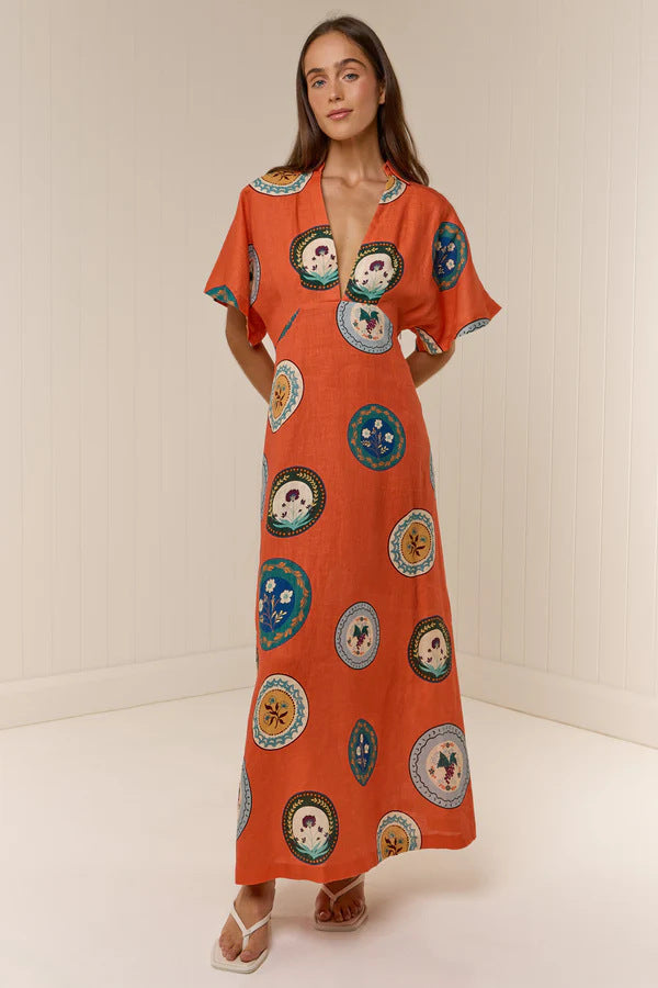 Margo & Main – linen floral collared maxi dress, additional view 11, US women's sizes