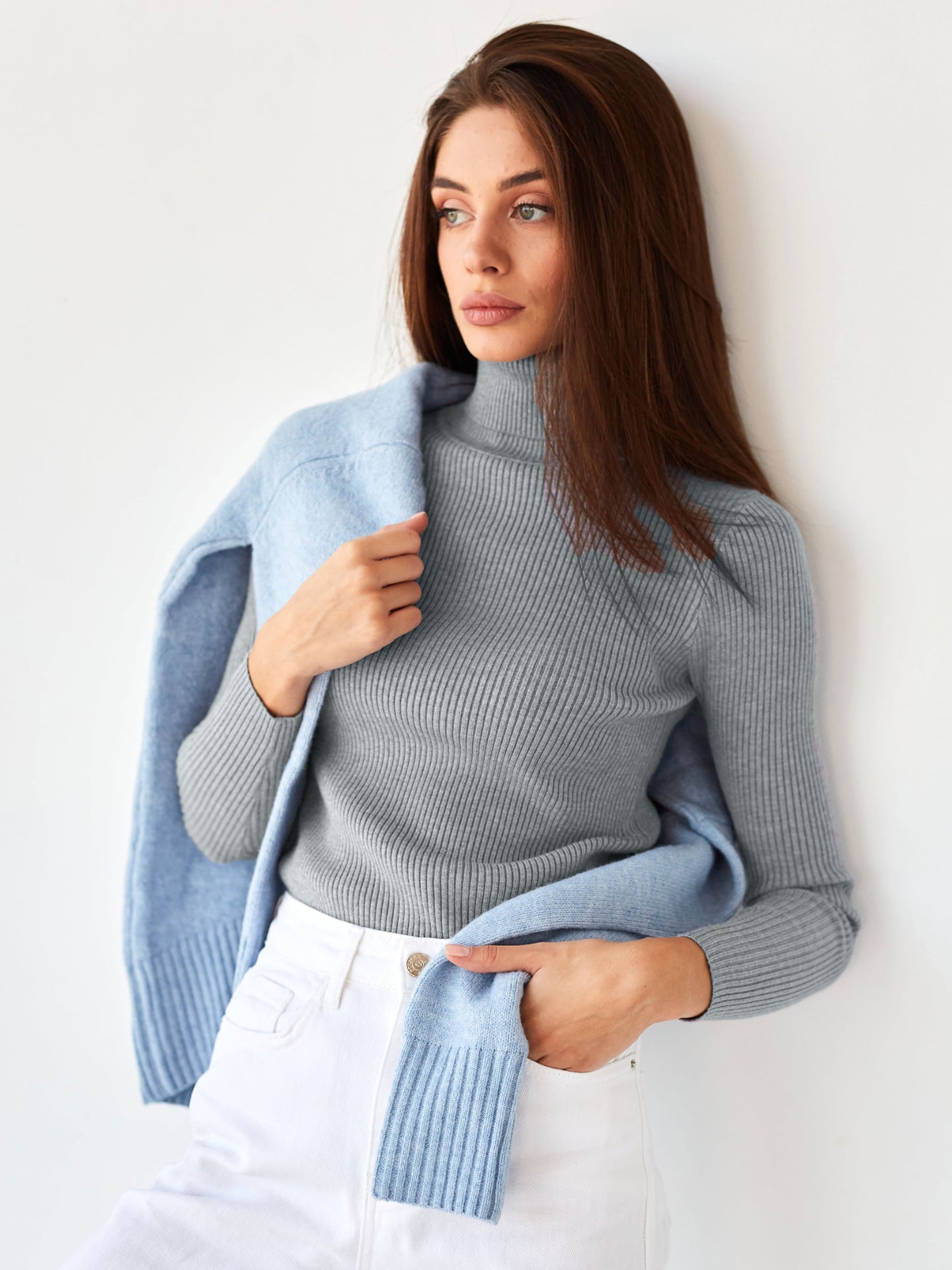 Margo & Main – cotton ribbed knit turtleneck sweater, additional view 38, US women's sizes