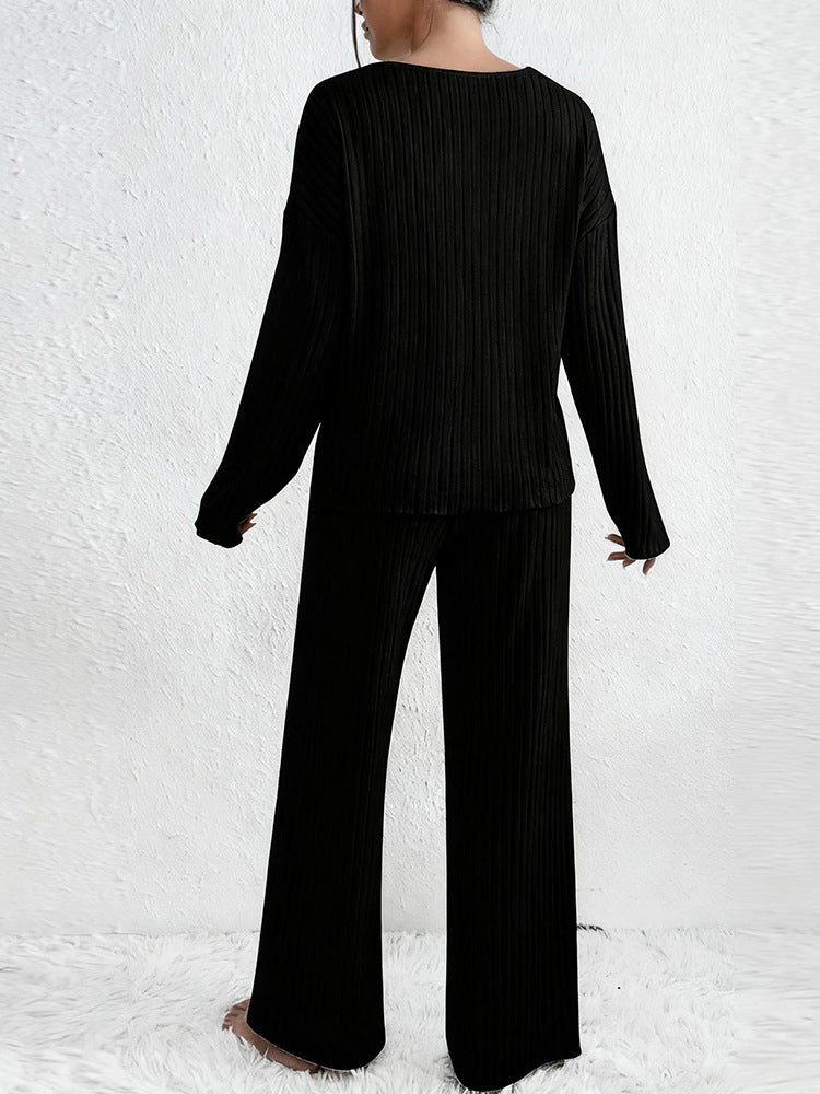 Esra Ribbed Knit Wide-Leg Lounge Set