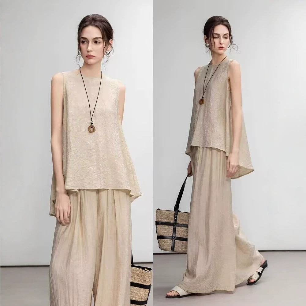 Alba Linen-Blend Sleeveless Top & Wide-Leg Pants Set
