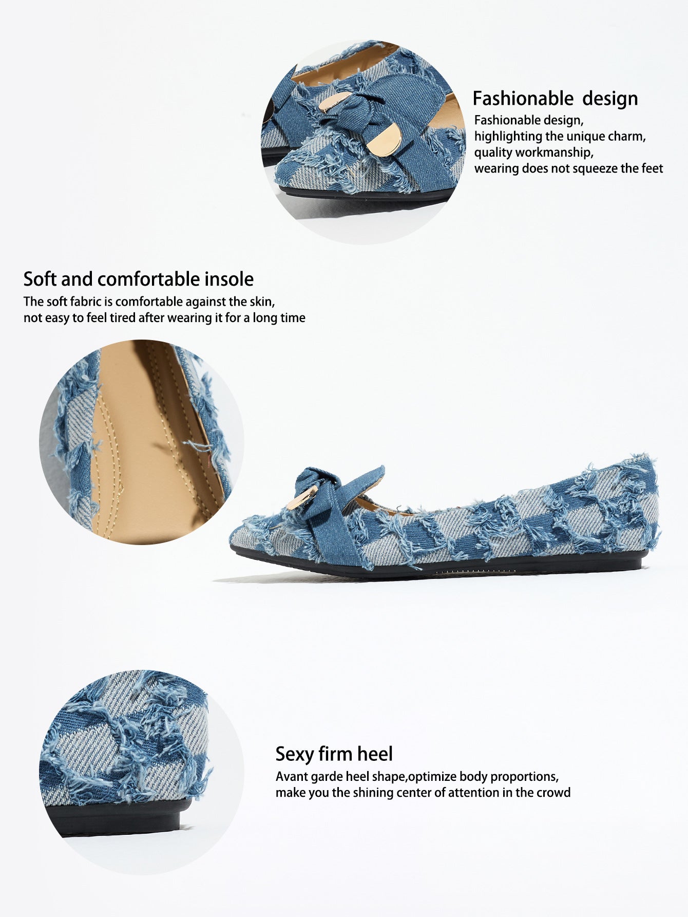 Margo & Main – blue denim pointed toe slip-on flats, back view, US women's sizes