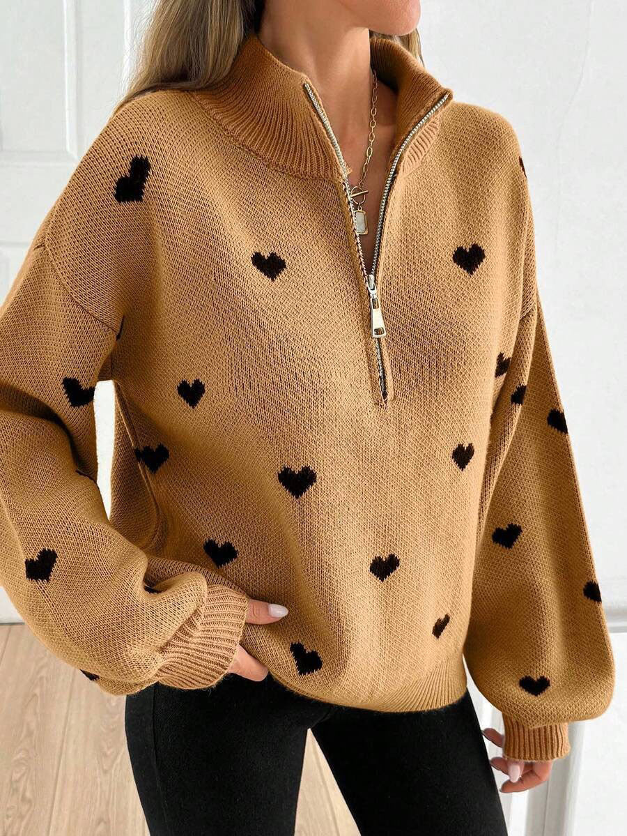 Margo & Main – heart print quarter-zip sweater, additional view 13, US women's sizes
