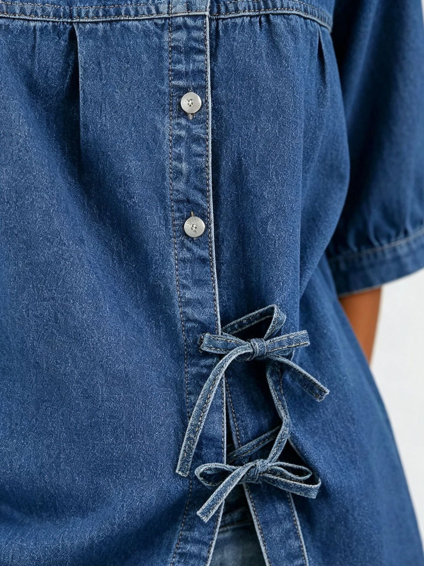 Elin Denim Tie-Front Buttoned Blouse