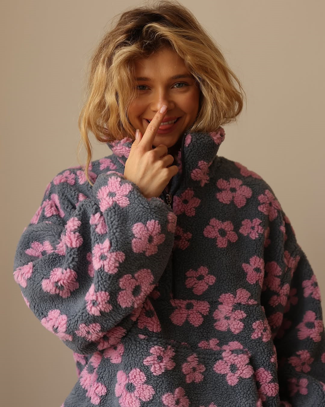 Margo & Main – floral sherpa half-zip pullover, additional view 12, US women's sizes