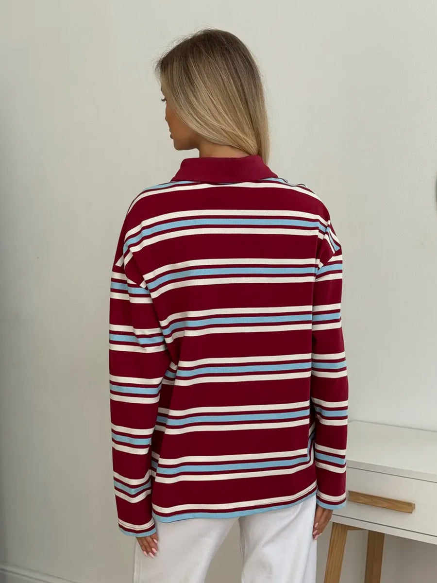 Esperanza Striped Cotton Long Sleeve Polo Shirt