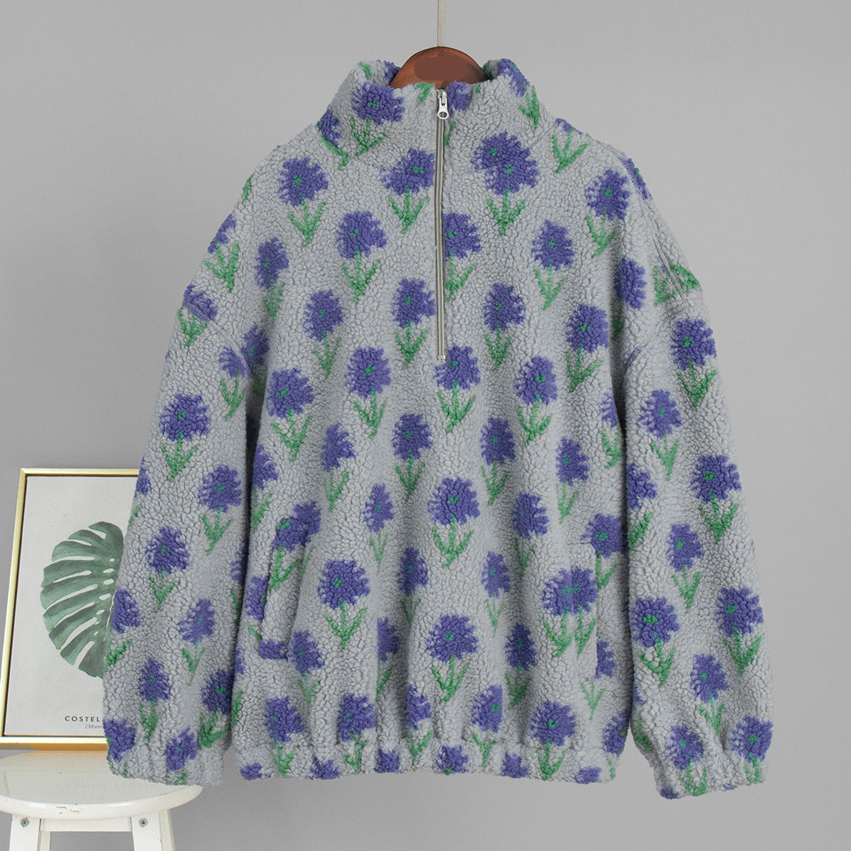 Garnet Floral Fleece Half-Zip Sweatshirt