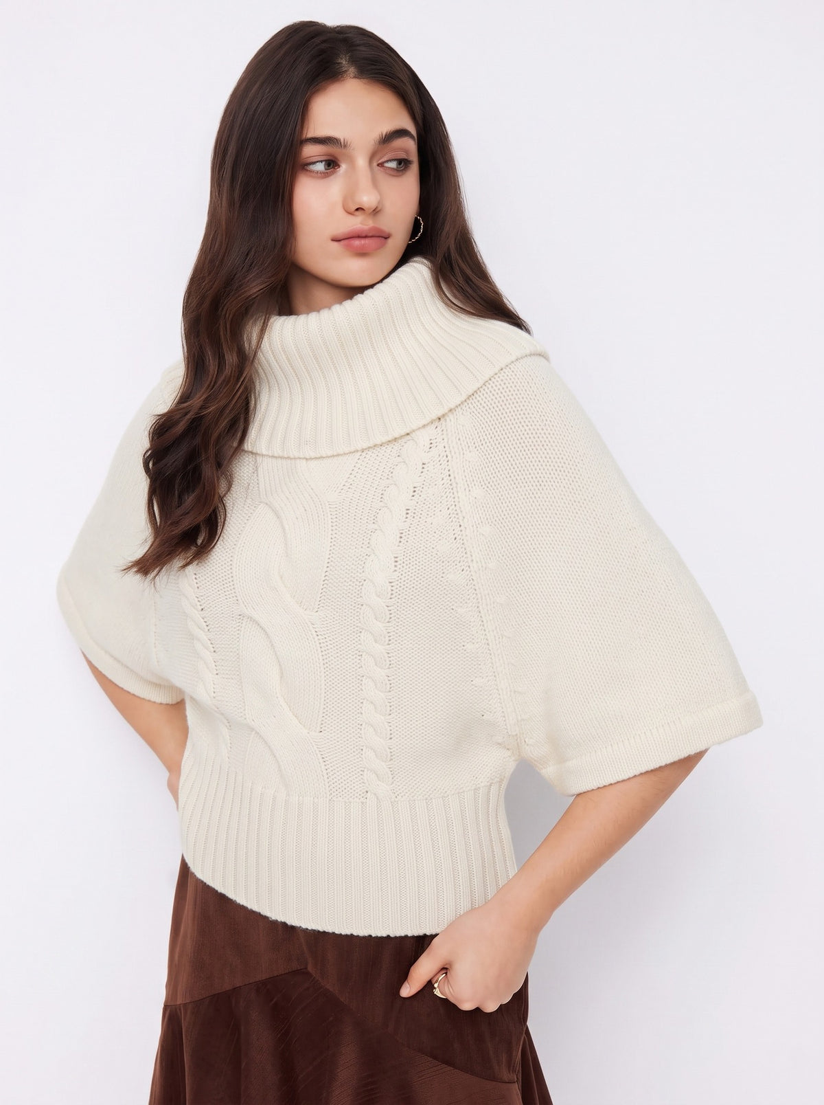 Letty Cable Knit Batwing Turtleneck Sweater