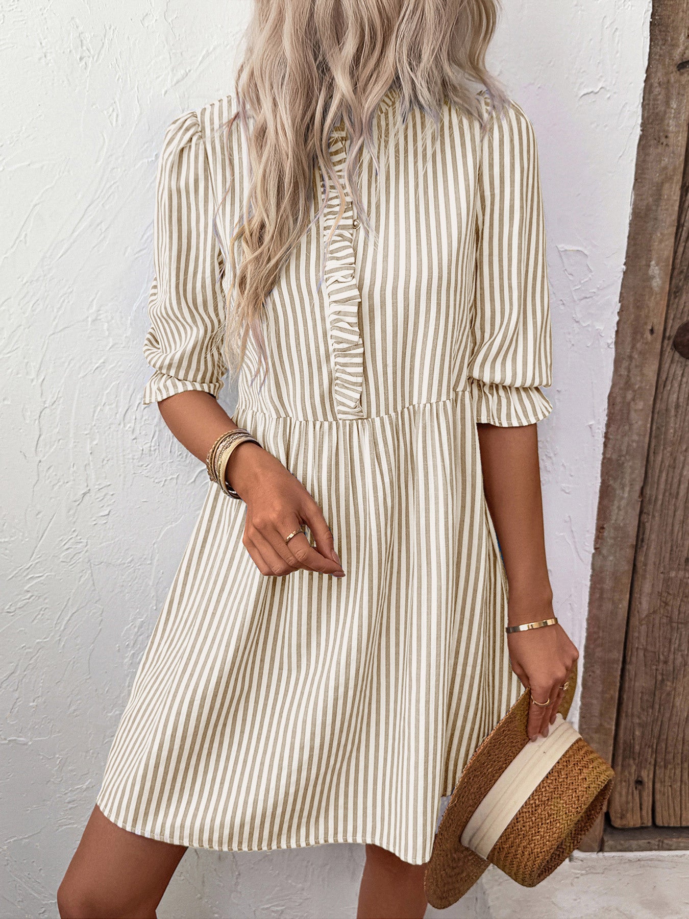 Rebecca Flattering A-Line Striped Dress